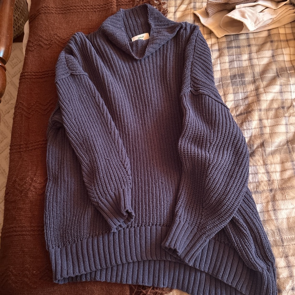 Navy Aerie Oversized Mock Neck Sweater
